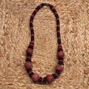 Vintage Black and Red Beaded Necklace